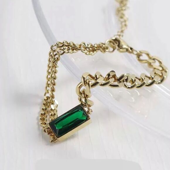 The Champion Bracelet 18K Gold Plated Link Chain w/ Green Gemstone - Picture 6 of 11